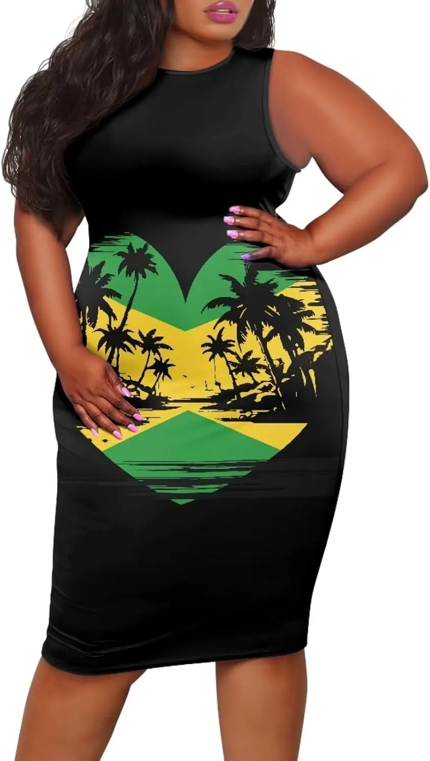Jamaican Dress for Women Vintage Jamaica Flag Geometric Print Sleeveless Maxi Dresses Party Club