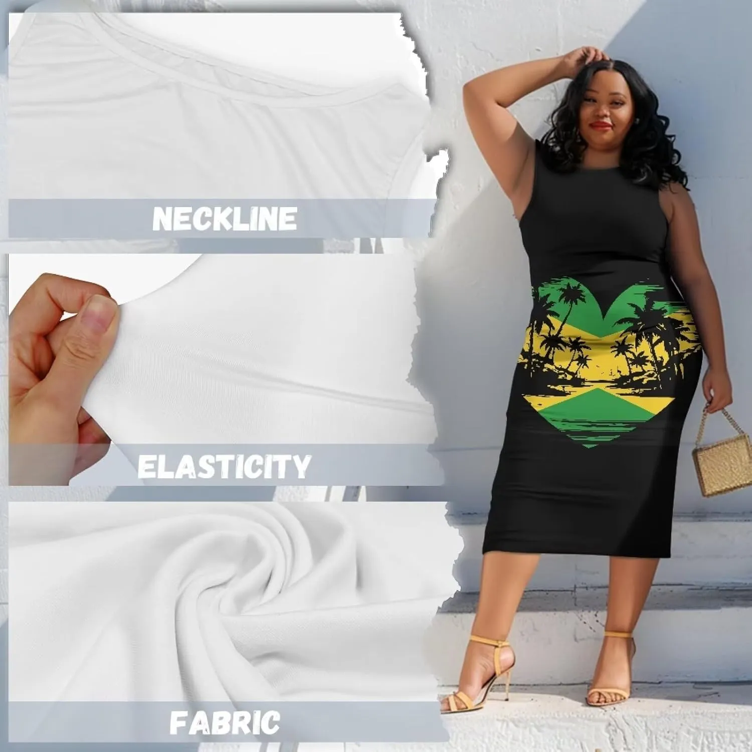Jamaican Dress for Women Vintage Jamaica Flag Geometric Print Sleeveless Maxi Dresses Party Club