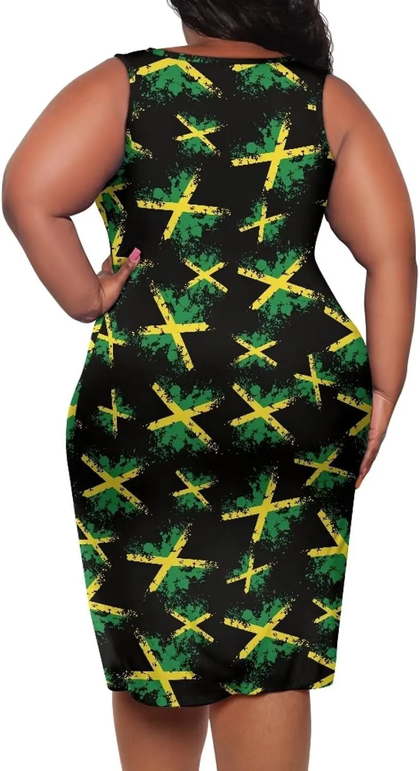 Jamaican Dress for Women Vintage Jamaica Flag Geometric Print Sleeveless Maxi Dresses Party Club