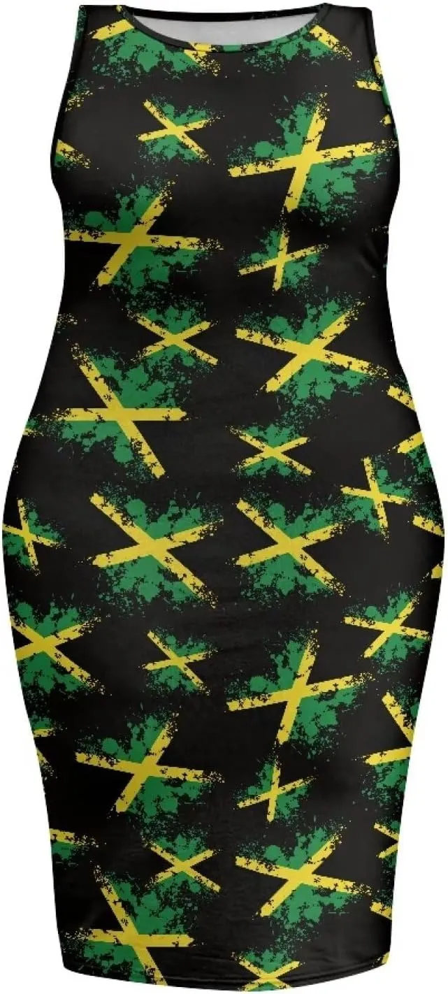 Jamaican Dress for Women Vintage Jamaica Flag Geometric Print Sleeveless Maxi Dresses Party Club