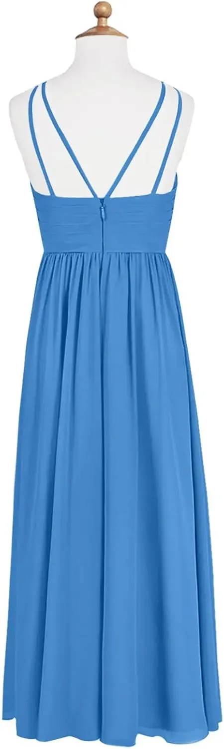 Junior Girls Bridesmaid Dress for Wedding Chiffon Halter Flower Girl Dresses for Teen with Slit
