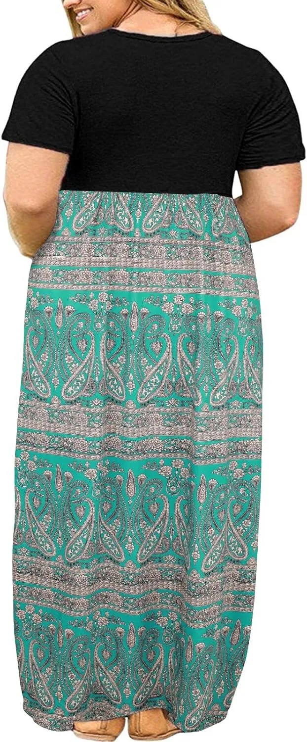 Kancystore Women's Short Sleeve Plus Size Maxi Dress with Pockets Loose Casual Summer Dresses