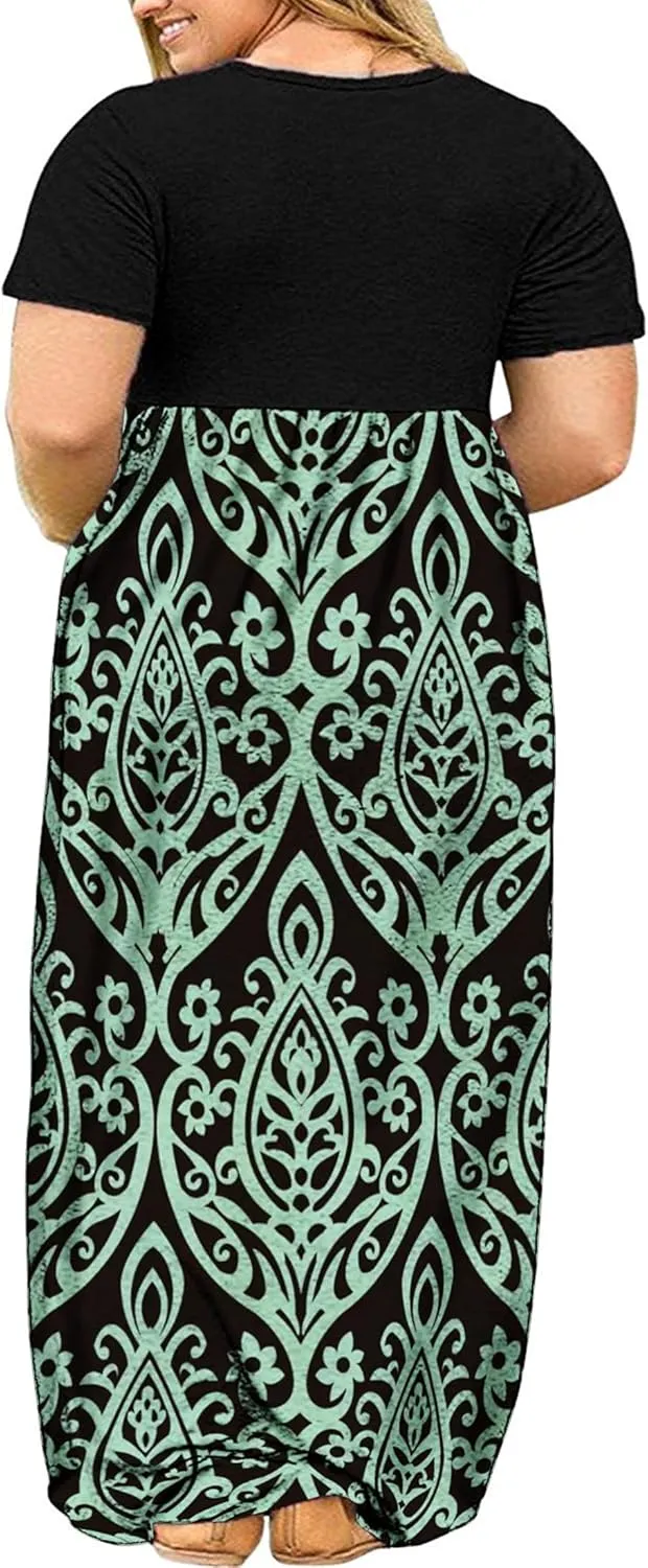 Kancystore Women's Short Sleeve Plus Size Maxi Dress with Pockets Loose Casual Summer Dresses