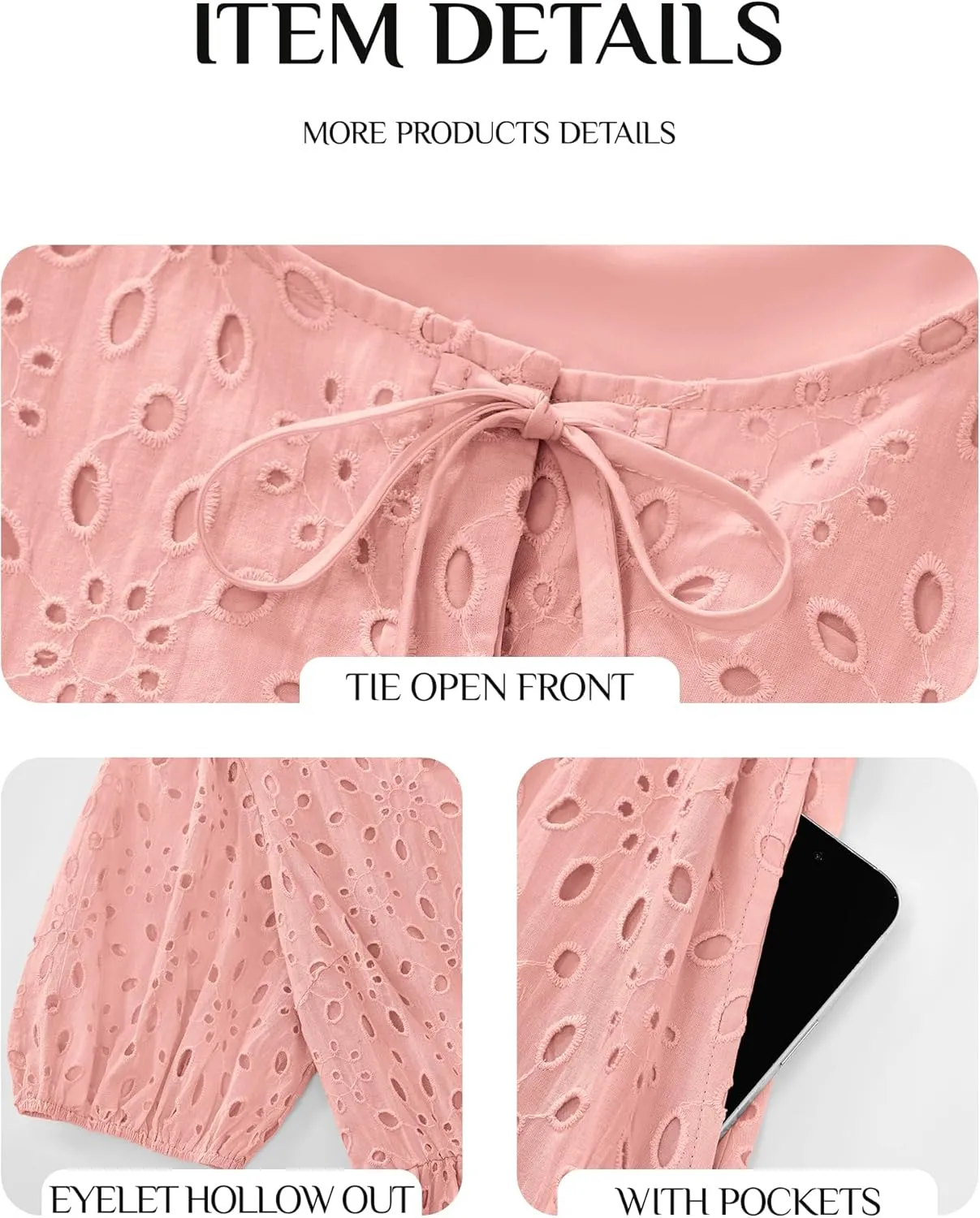 KIRUNDO Womens Summer Dresses 2025 Short Puff Sleeve Open Tie Front Eyelet Hollow Out A Line Wedding Guest Beach Sundress