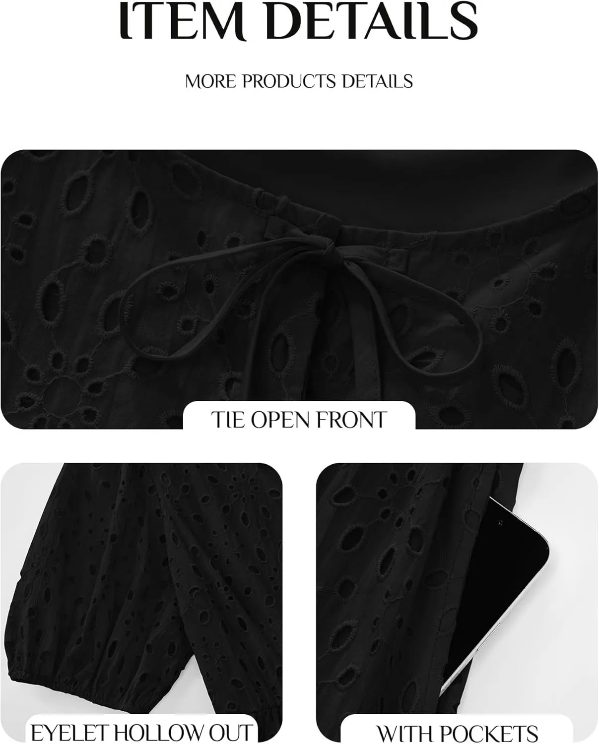 KIRUNDO Womens Summer Dresses 2025 Short Puff Sleeve Open Tie Front Eyelet Hollow Out A Line Wedding Guest Beach Sundress
