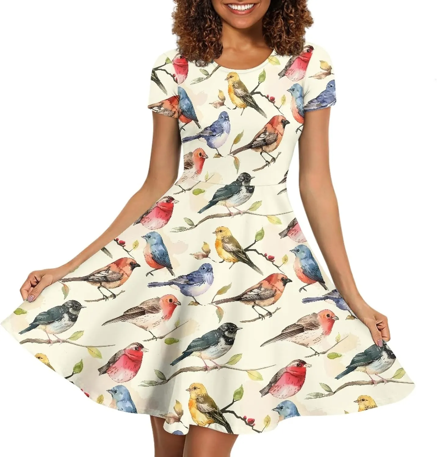 KiuLoam Women Summer Midi Dresses Short Sleeve Crew Neck A Line Dress Party Elegant Casual Dresses Plus Size S-4XL