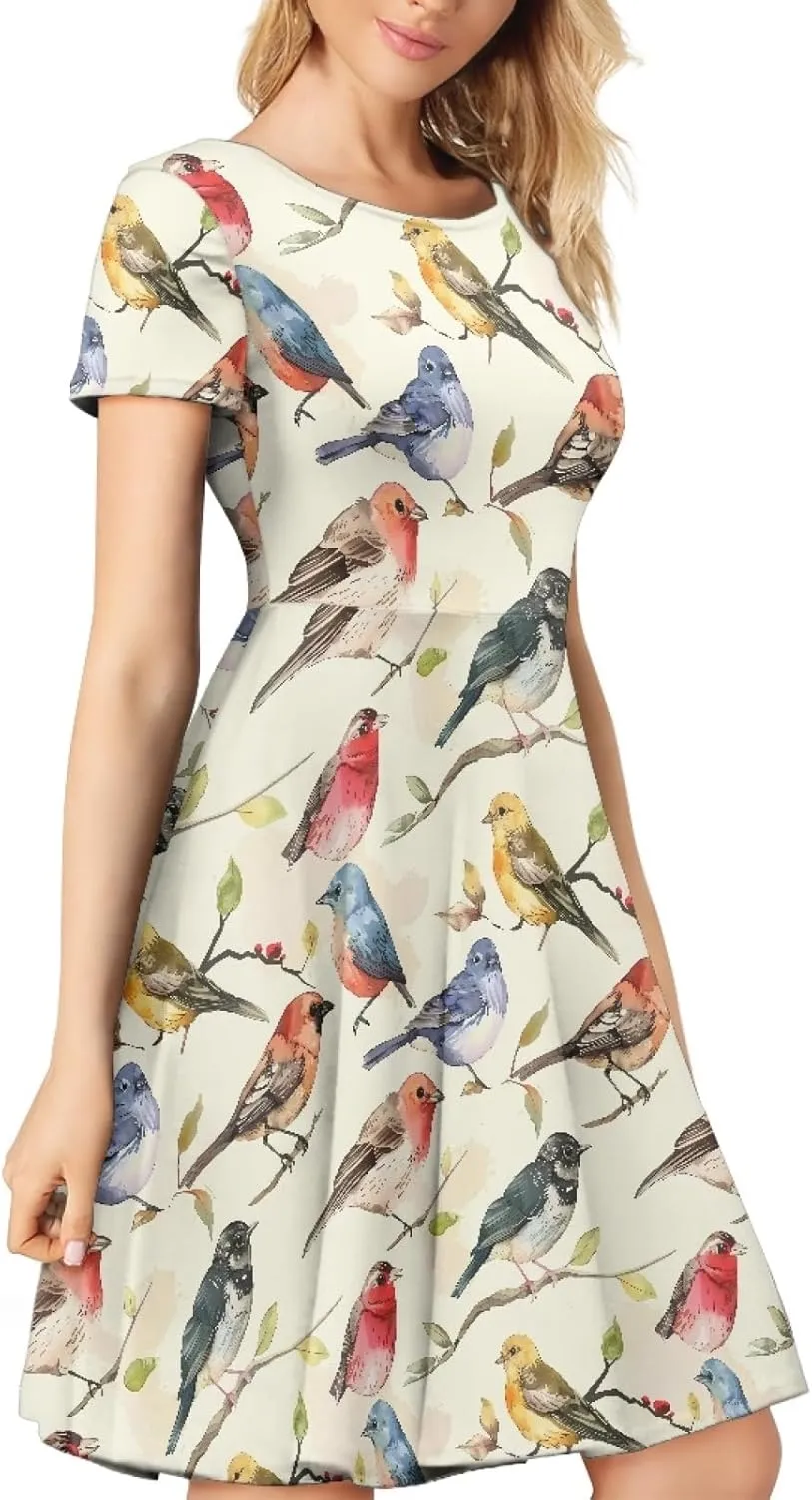 KiuLoam Women Summer Midi Dresses Short Sleeve Crew Neck A Line Dress Party Elegant Casual Dresses Plus Size S-4XL