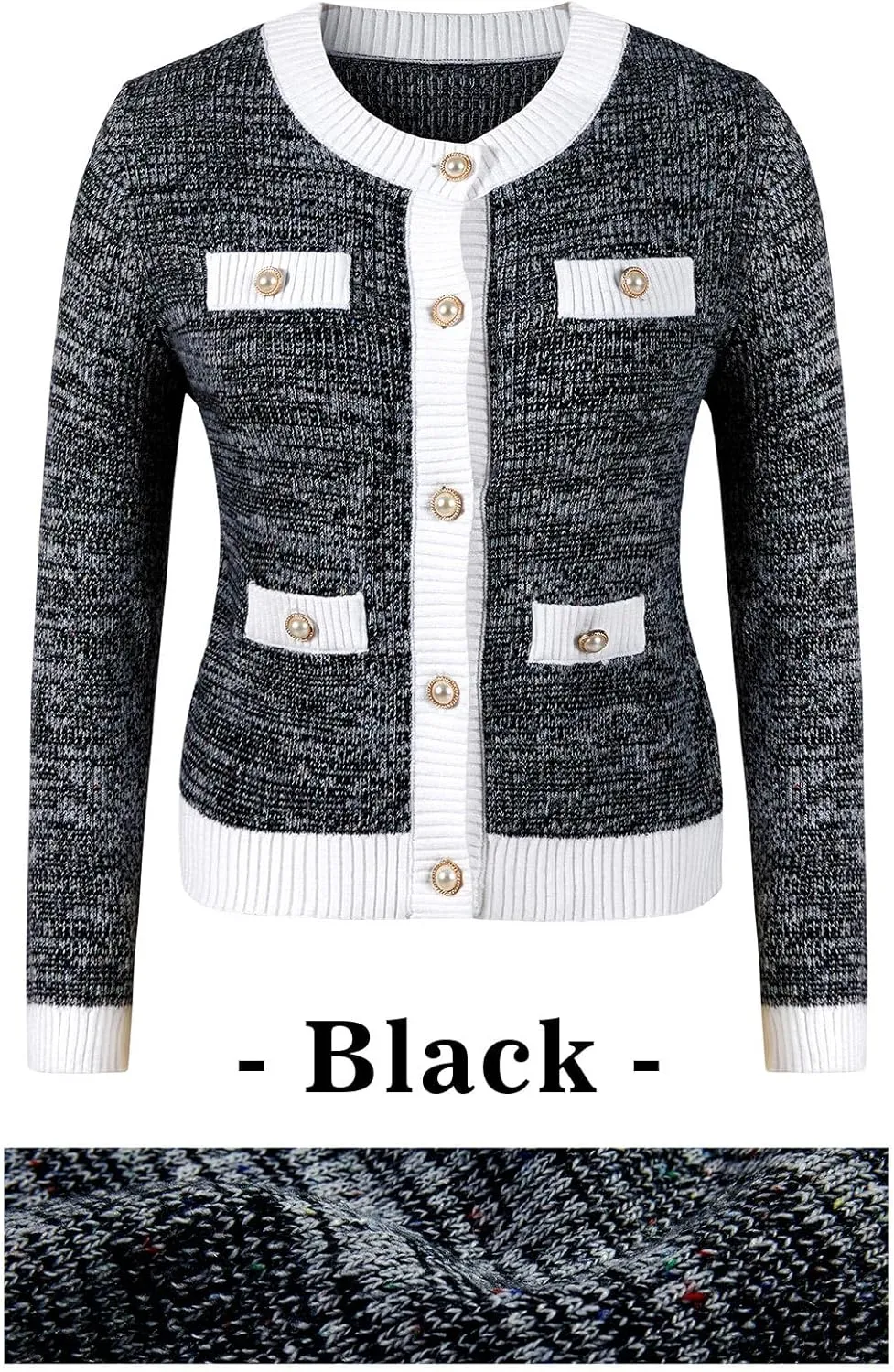 Langwyqu Womens Long Sleeve Button Down Cardigan Sweaters Cropped Open Front Tweed Jacket Fall Elegant Knit Tops