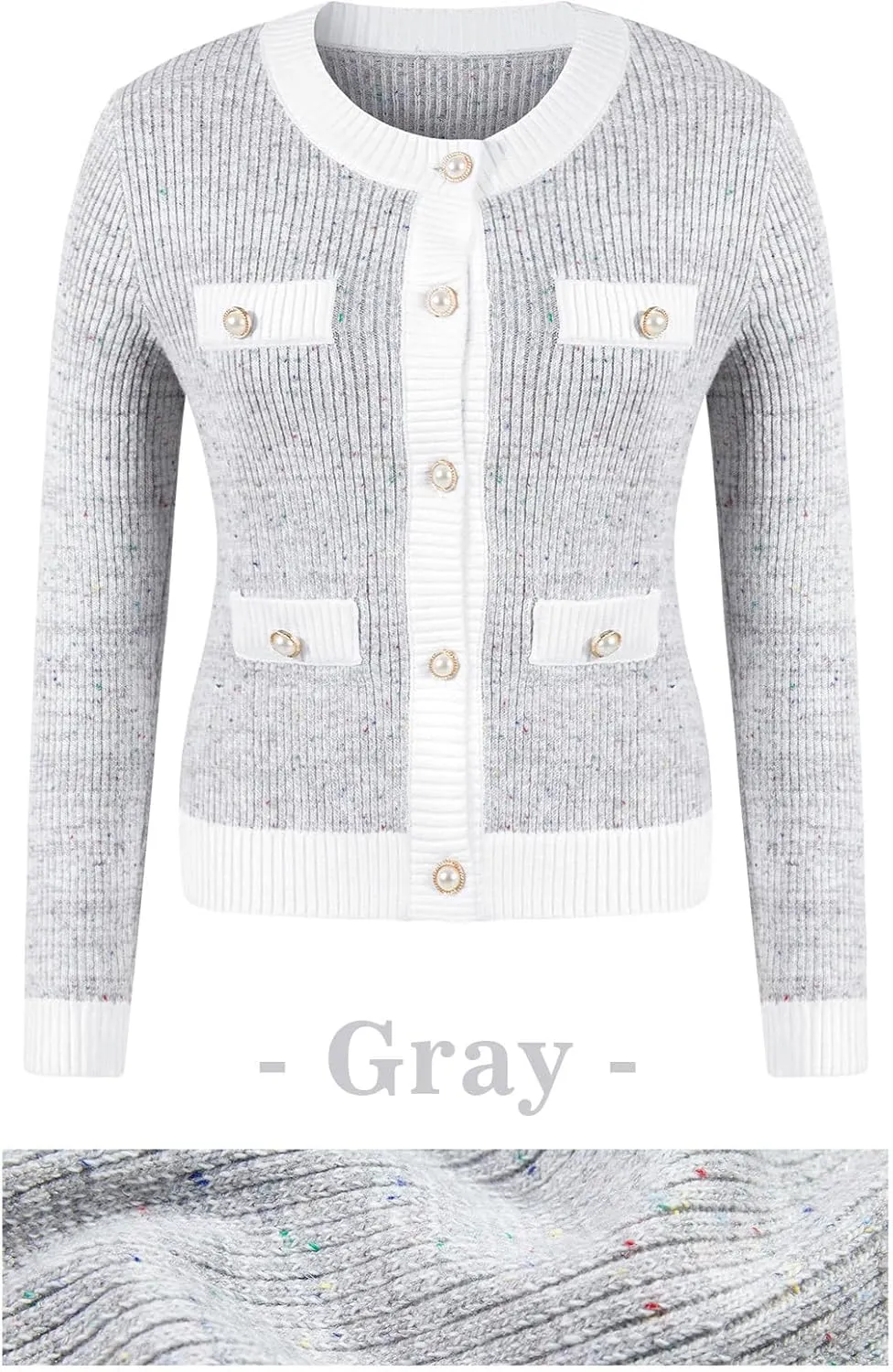 Langwyqu Womens Long Sleeve Button Down Cardigan Sweaters Cropped Open Front Tweed Jacket Fall Elegant Knit Tops