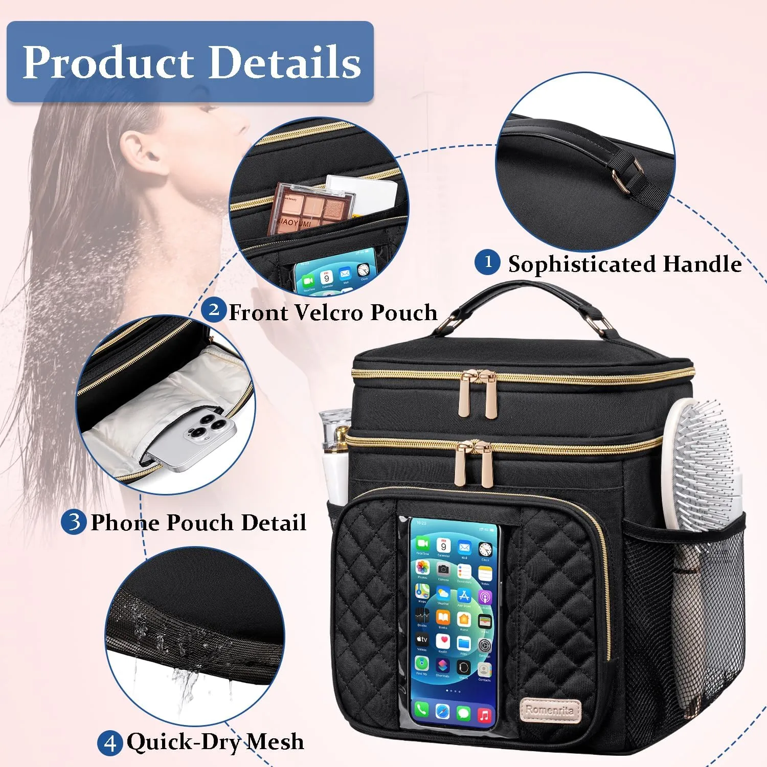 Large Toiletry Bag for Women Men,Waterproof Portable Shower Caddy for College Dorm,Bathroom Bag, Quick Dry Shower Bag Hanging Toiletry Bags for For Full Sized Toiletries And Cosmetics