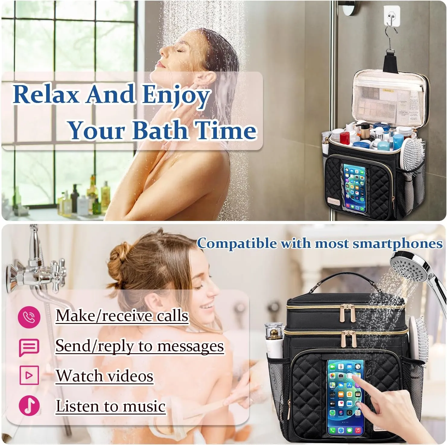 Large Toiletry Bag for Women Men,Waterproof Portable Shower Caddy for College Dorm,Bathroom Bag, Quick Dry Shower Bag Hanging Toiletry Bags for For Full Sized Toiletries And Cosmetics