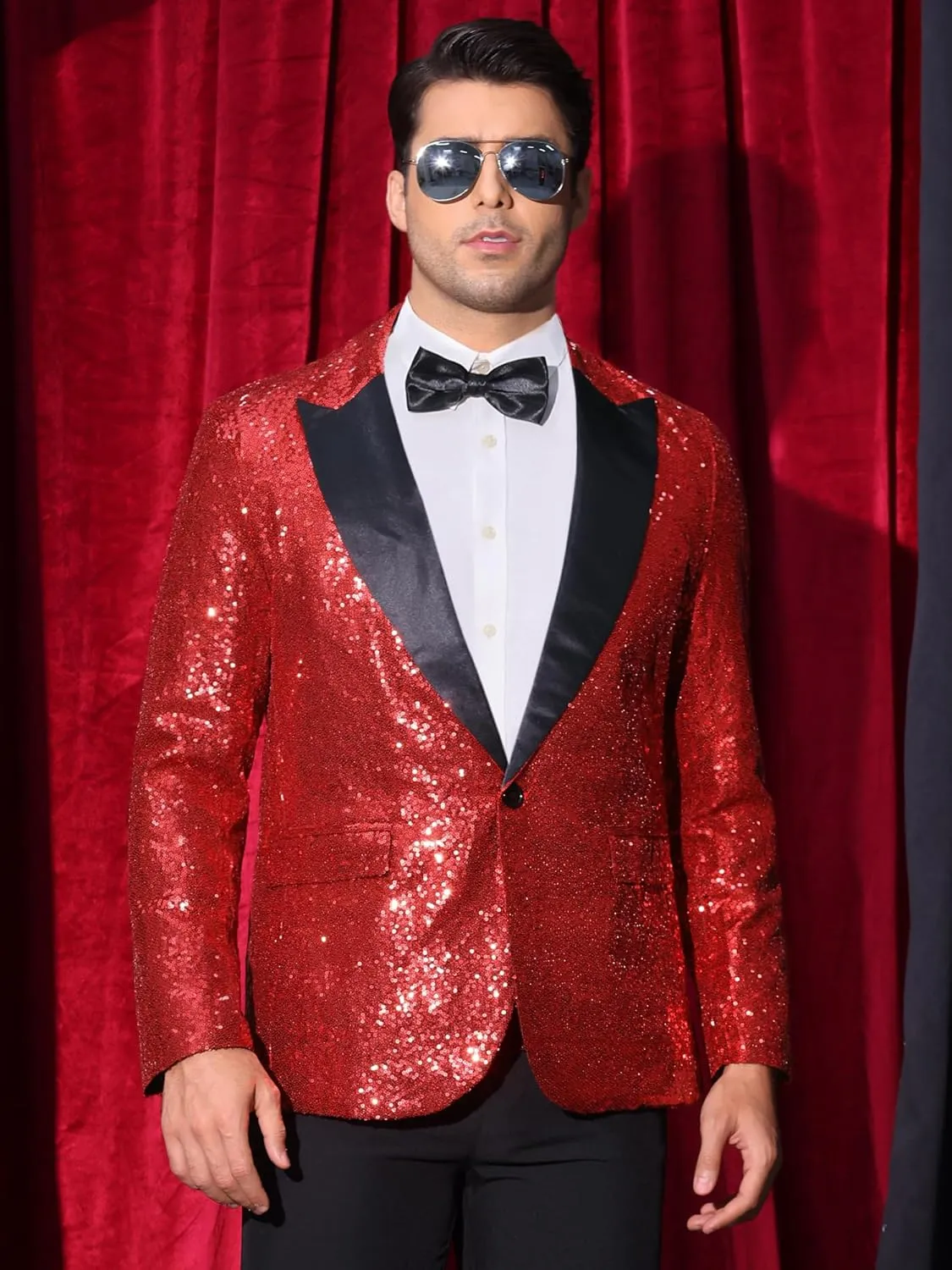 Lars Amadeus Sequin Blazers for Men's Peak Lapel Glitter Sport Coat Wedding Sparkly Suit Jacket