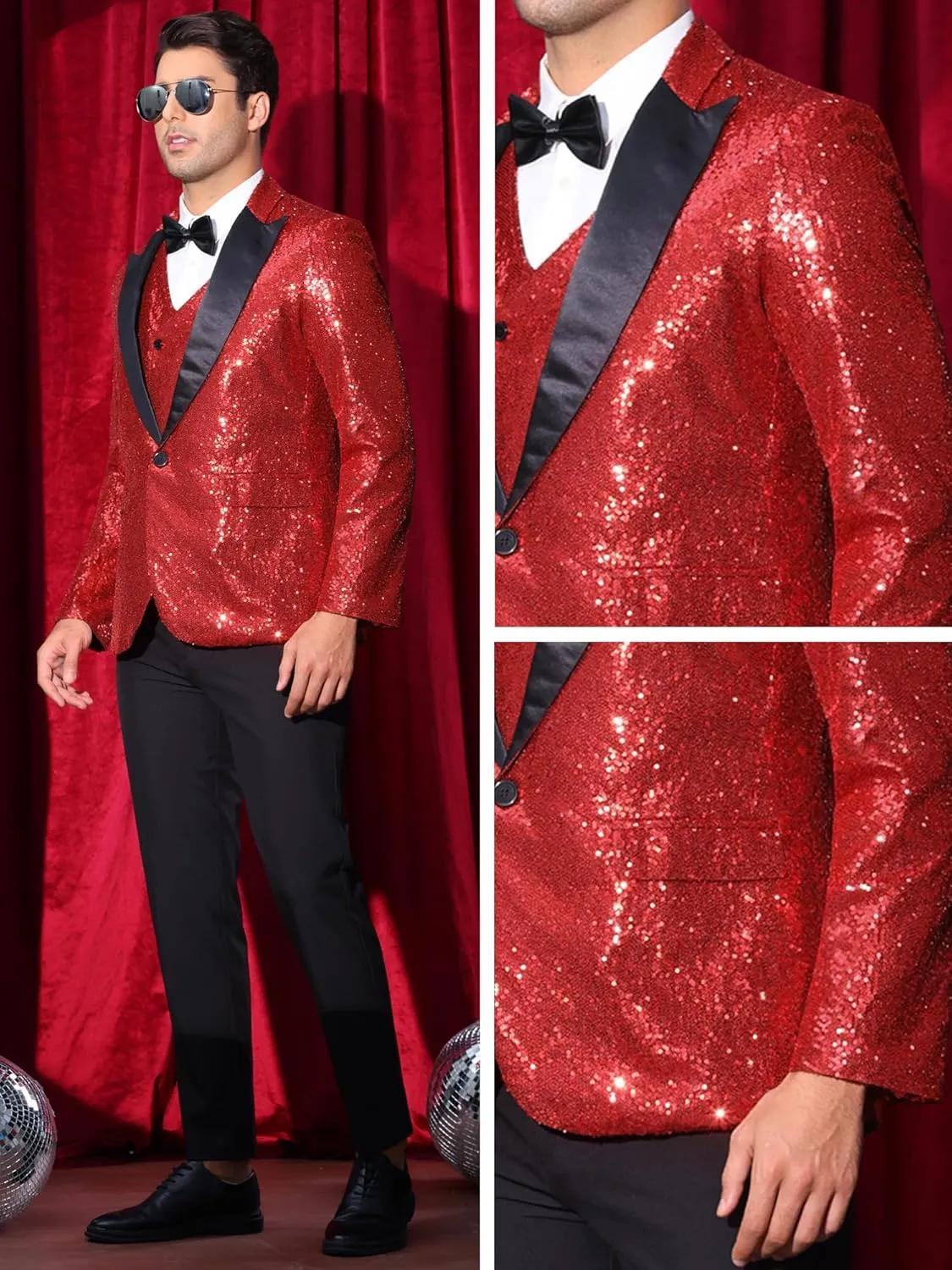 Lars Amadeus Sequin Blazers for Men's Peak Lapel Glitter Sport Coat Wedding Sparkly Suit Jacket