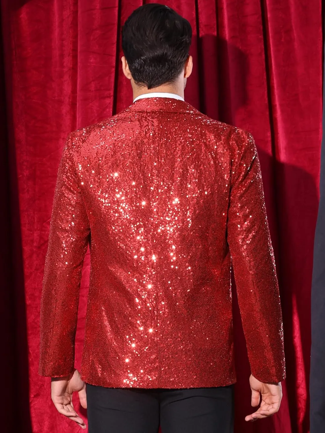 Lars Amadeus Sequin Blazers for Men's Peak Lapel Glitter Sport Coat Wedding Sparkly Suit Jacket