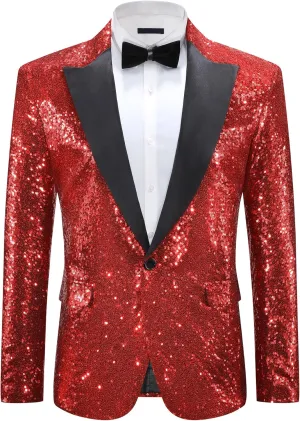 Lars Amadeus Sequin Blazers for Men's Peak Lapel Glitter Sport Coat Wedding Sparkly Suit Jacket