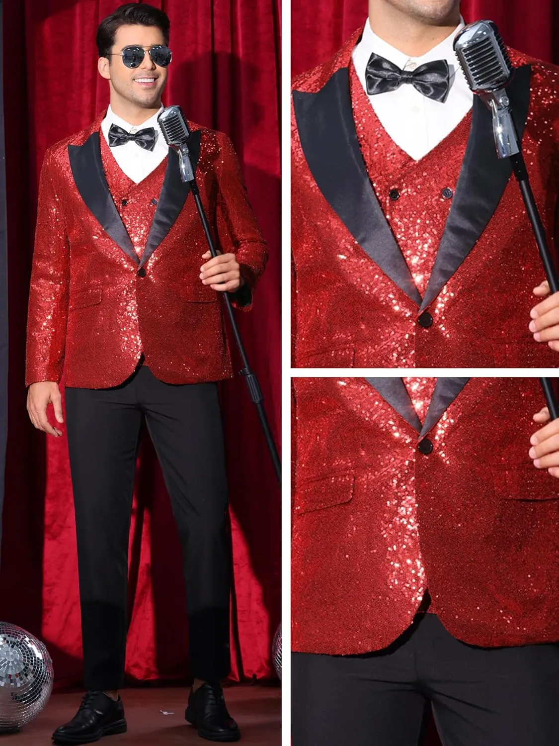 Lars Amadeus Sequin Blazers for Men's Peak Lapel Glitter Sport Coat Wedding Sparkly Suit Jacket