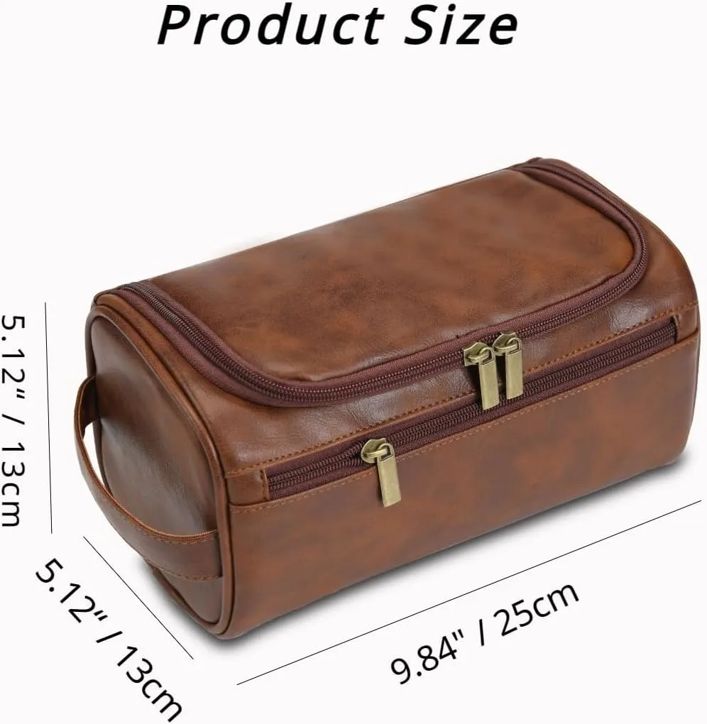 Leather Toiletry Bag for Women and Men Gift Hanging Toiletry Bag Travel Kit Pouch Bag Shaving Dopp Kit (Reddish Brown)