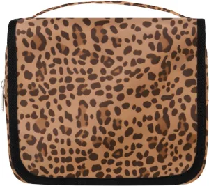 Leopard Skin Hanging Travel Toiletry Bag Kit Makeup Case Cosmetics Organizer Leopard Brown Toiletry Bag for Women Make up Accessories Shampoo Body Cream Brushes Set