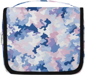 Light Fashion Camo Hanging Travel Toiletry Bag Kit Makeup Case Cosmetics Organizer Camouflage Toiletry Bag for Women Make up Accessories Shampoo Body Cream Brushes Set