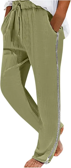 Linen Pants for Men Beach Wedding Slim Fit Drawstring Summer Pants Casual Trendy Lightweight Trousers with Pockets