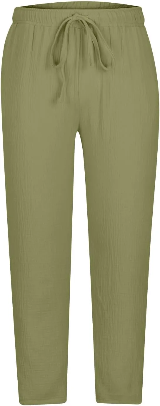 Linen Pants for Men Beach Wedding Slim Fit Drawstring Summer Pants Casual Trendy Lightweight Trousers with Pockets