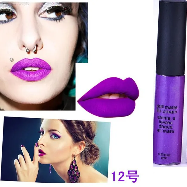 Liquid Matte Lipsticks Long Lasting Waterproof Matt Black Lipstick 12 Colors Velvet Selena Lipstick Matte Lip Makeup Lip Gloss