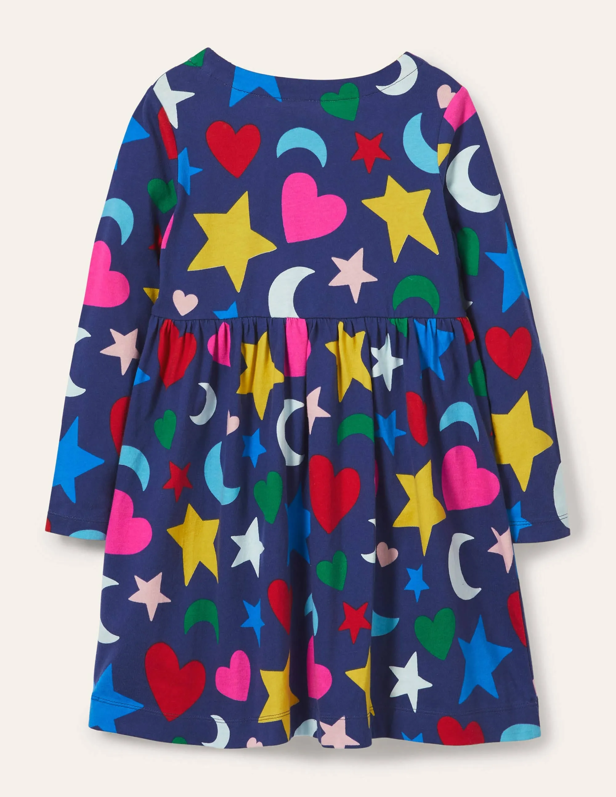 Long Sleeve Fun Jersey Dress-Starboard Blue Rainbow Magic
