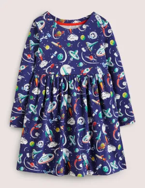 Long Sleeve Fun Jersey Dress-Starboard Mini Space