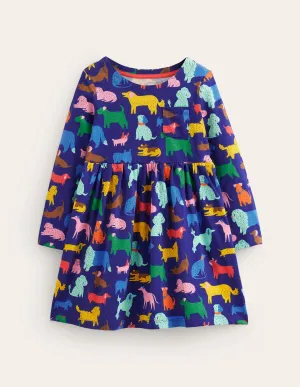 Long Sleeve Fun Jersey Dress-Starboard Playful Pups