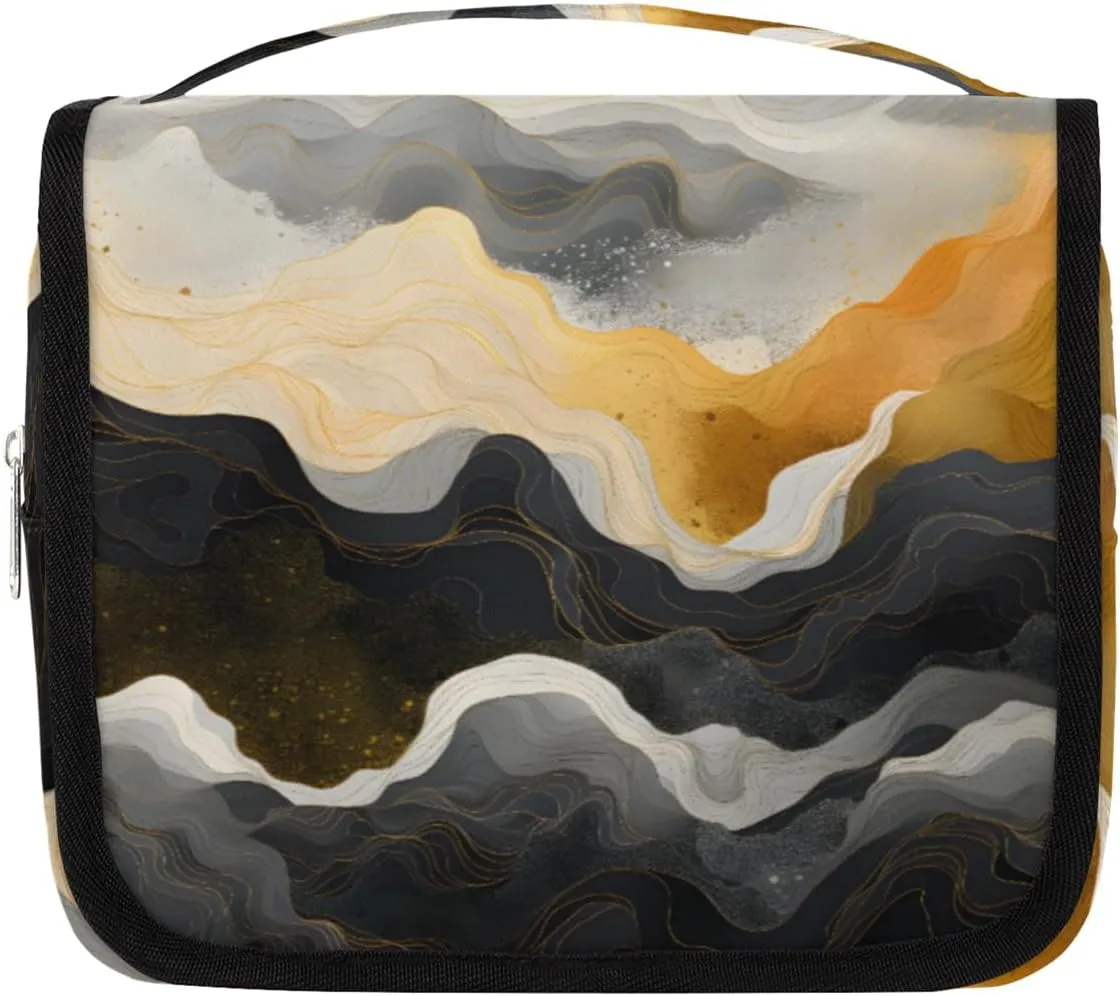 Marble Texture Hanging Travel Toiletry Bag Kit Makeup Case Cosmetics Organizer Fashion Art Painting Toiletry Bag for Women Make up Accessories Shampoo Body Cream Brushes Set