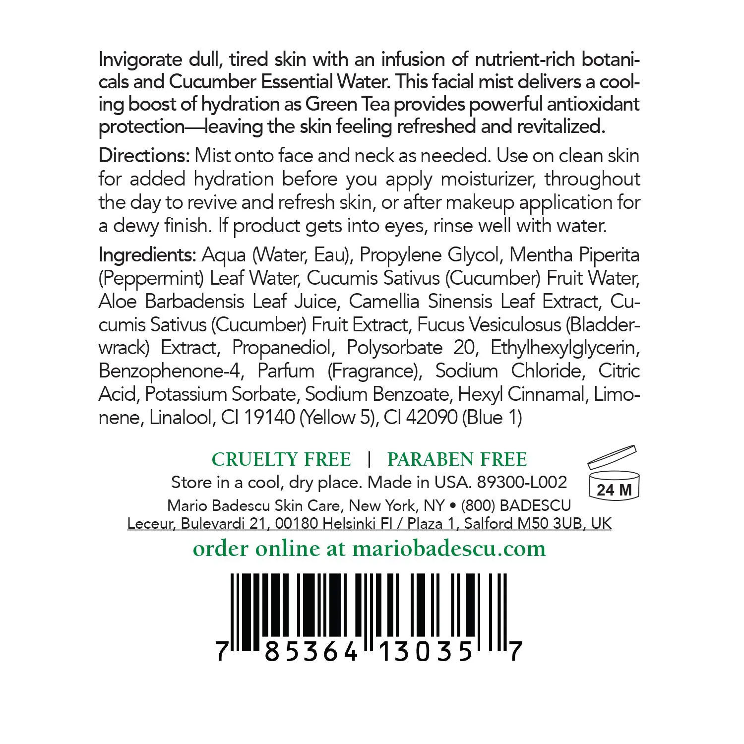 Mario Badescu Facial Spray with Aloe, Cucumber and Green Tea