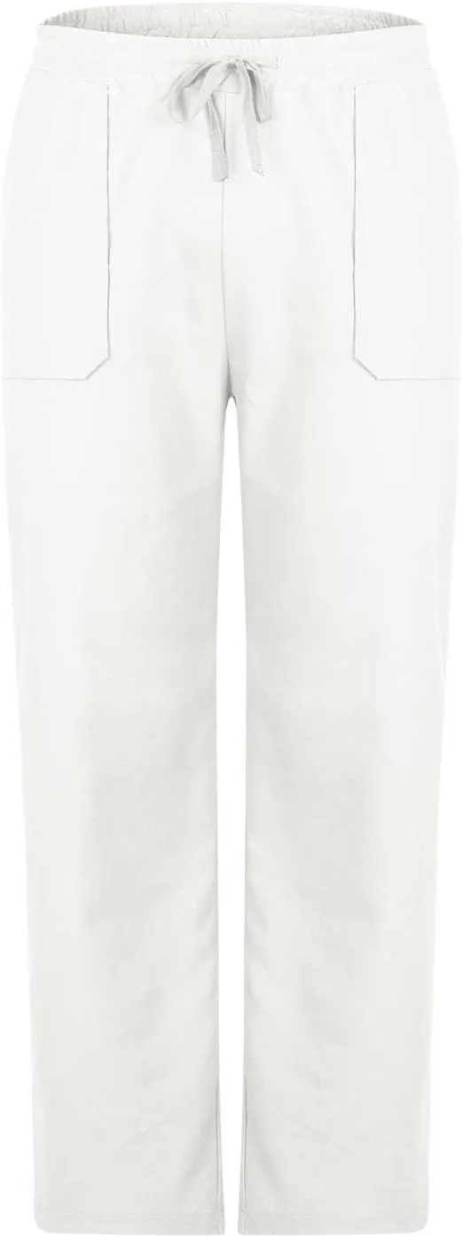 Men Linen Pants Slim Fit Straight Leg Casual Beach Pants Trendy Fashion Drawstring Trousers with Multi Pockets