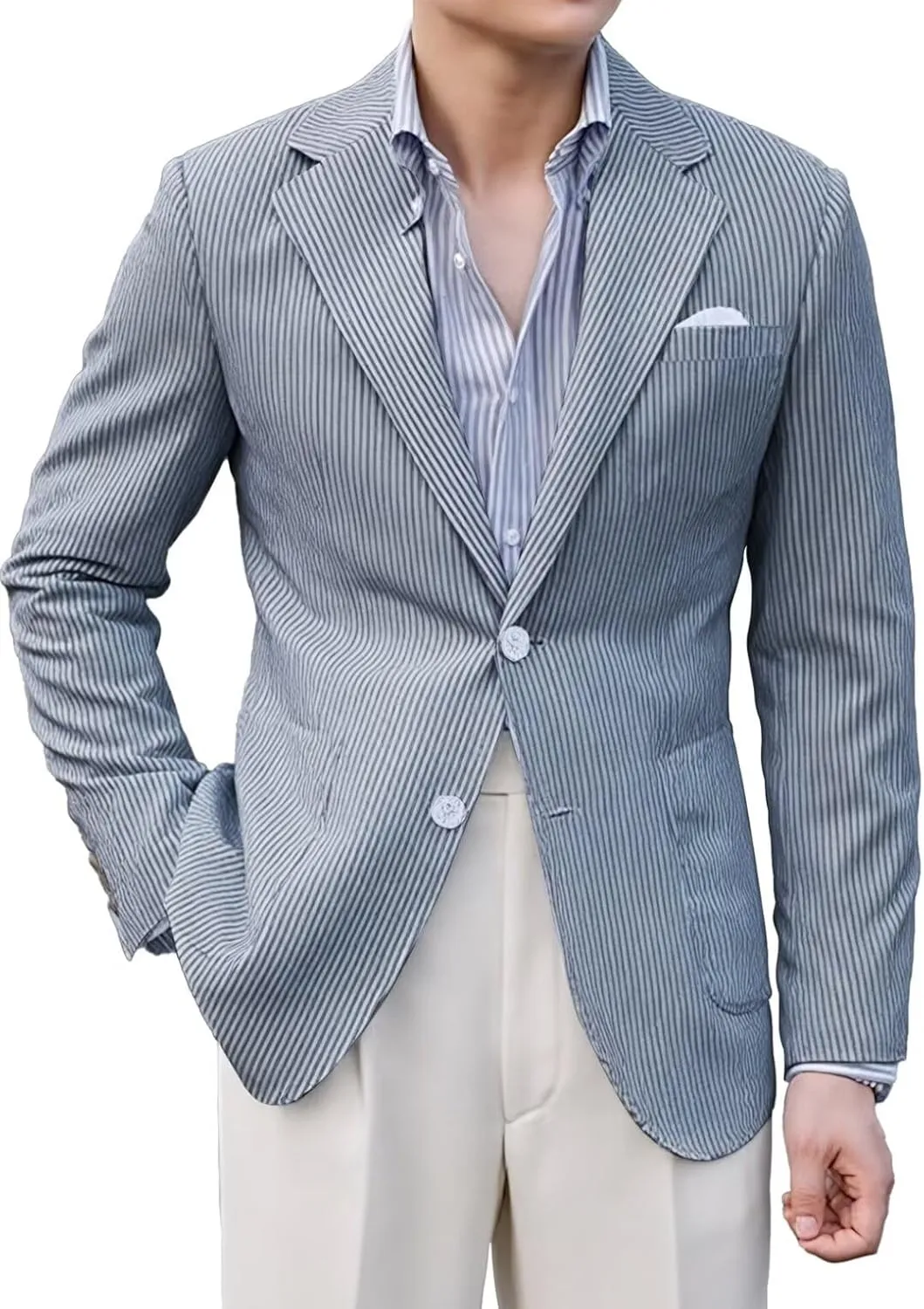 Men Seersucker Sports Jacket Suits Coat Classic Summer Blazer Seersucker Suit for Men Beach Wedding Tuxedo Blazers