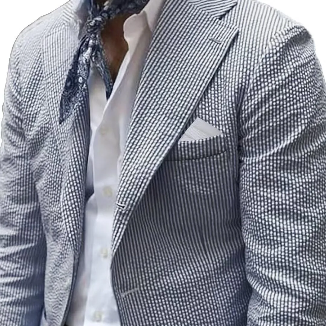 Men Seersucker Sports Jacket Suits Coat Classic Summer Blazer Seersucker Suit for Men Beach Wedding Tuxedo Blazers