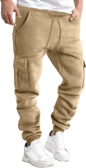 Mens Cargo Pants Elastic Waist Lightweight Cargo Sweatpants Stretch Waistband Workout Joggers Athletic Hiking Pants