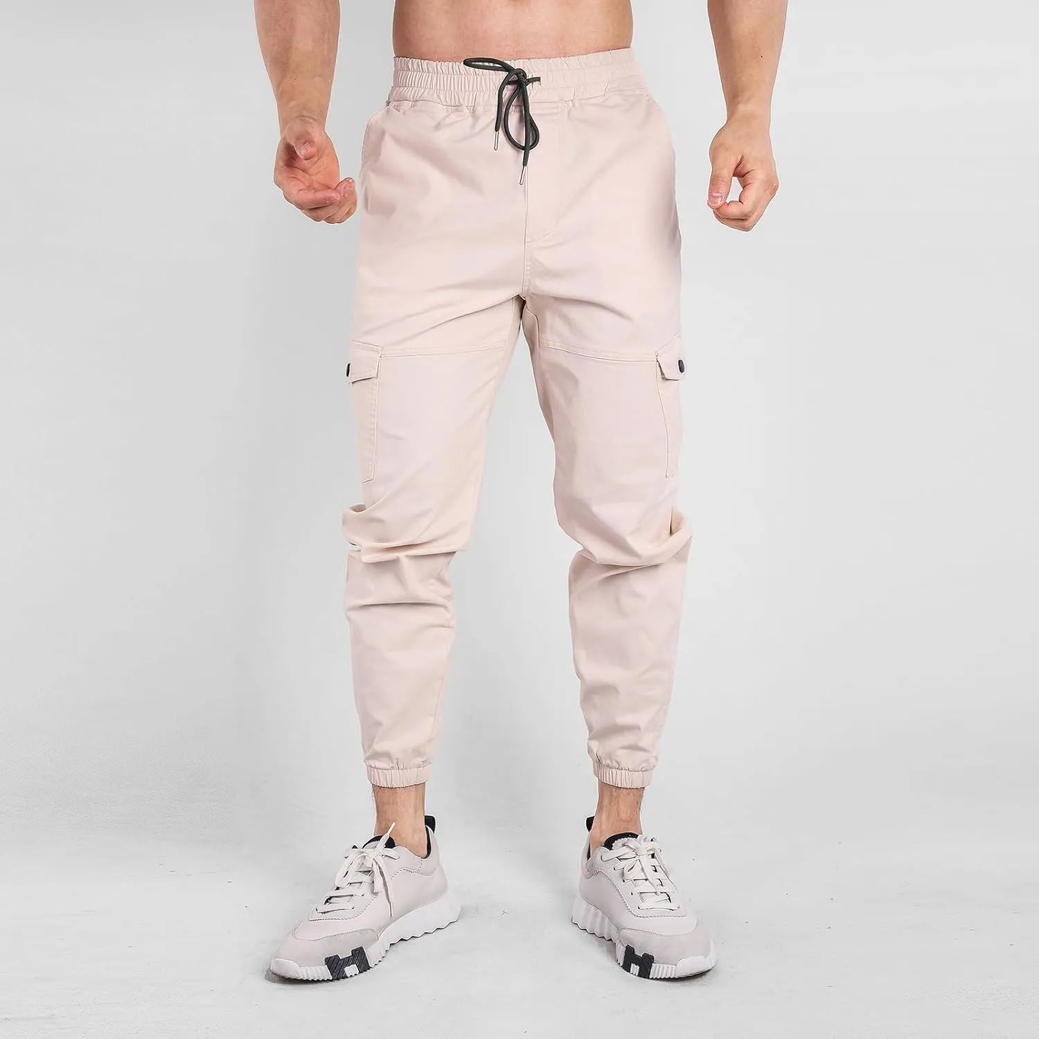 Mens Cargo Pants Elastic Waist Loose Casual Sweatpants Classic Tactical Pants Multi Pockets Twill Sport Hiking Pants