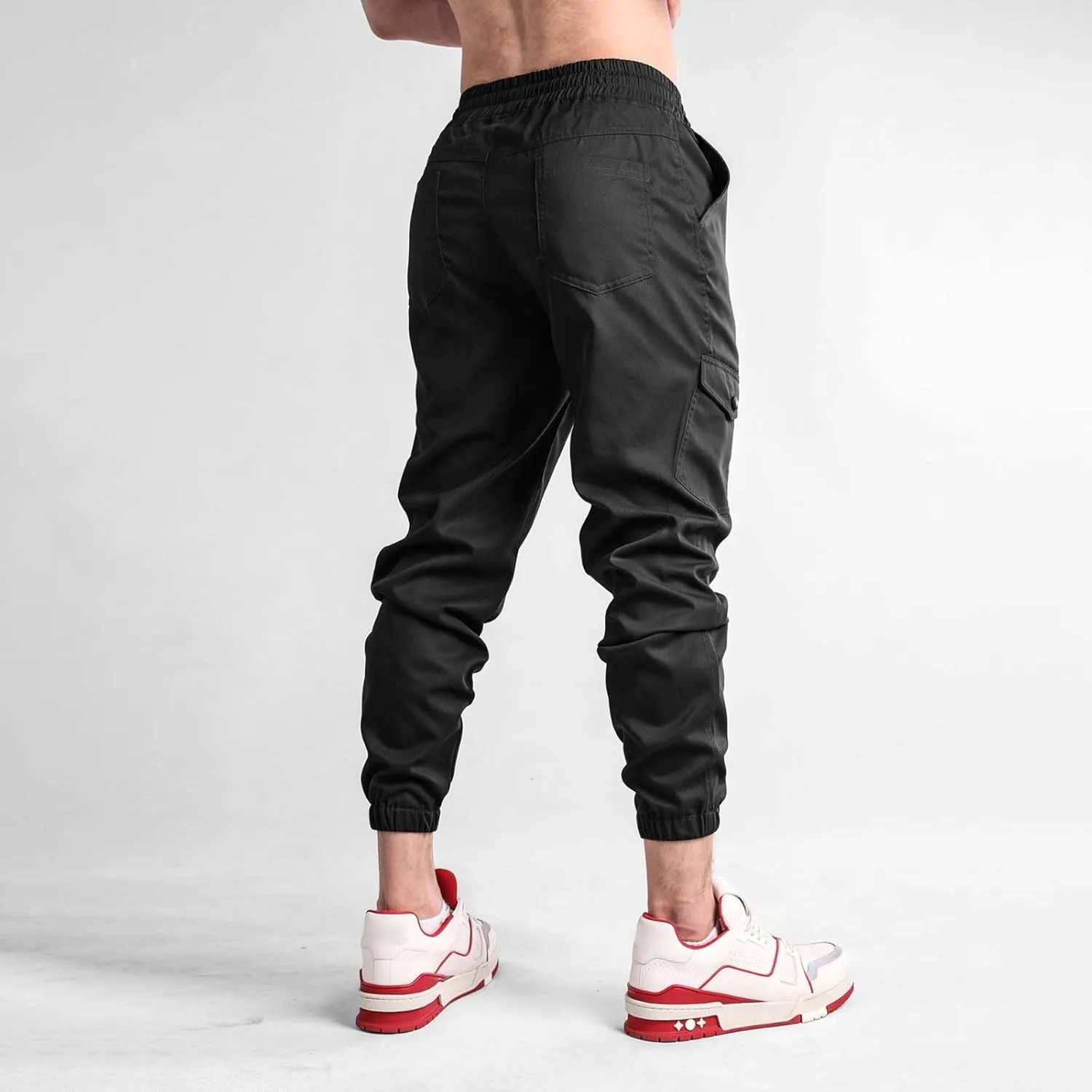 Mens Cargo Pants Elastic Waist Loose Casual Sweatpants Classic Tactical Pants Multi Pockets Twill Sport Hiking Pants