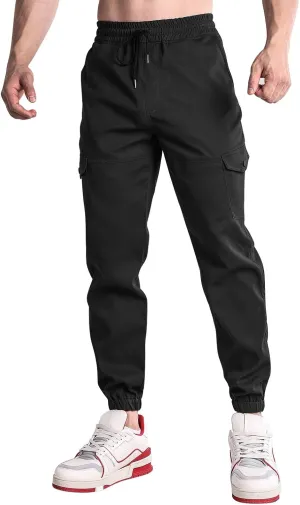 Mens Cargo Pants Elastic Waist Loose Casual Sweatpants Classic Tactical Pants Multi Pockets Twill Sport Hiking Pants
