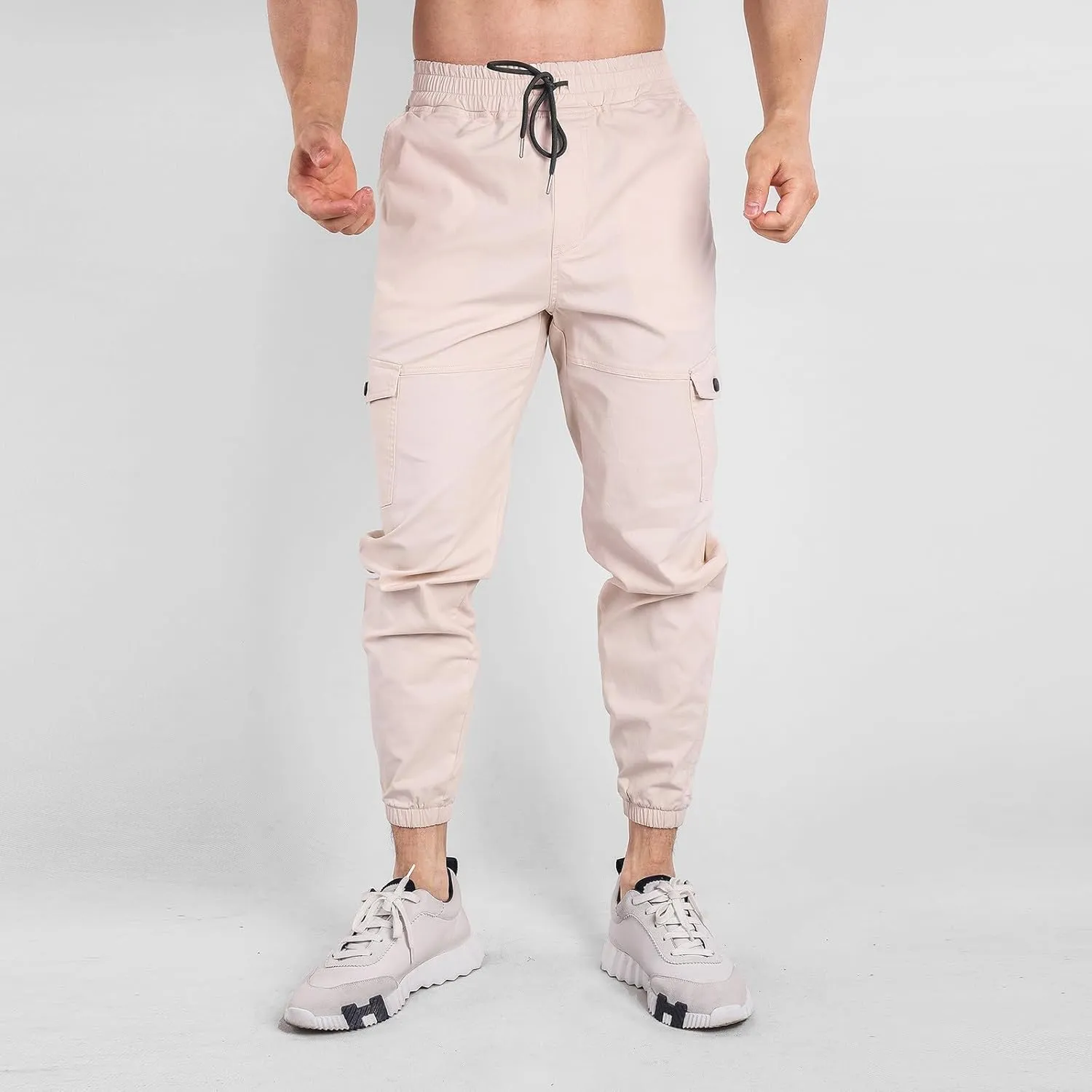 Mens Cargo Pants Elastic Waist Loose Casual Sweatpants Classic Tactical Pants Multi Pockets Twill Sport Hiking Pants