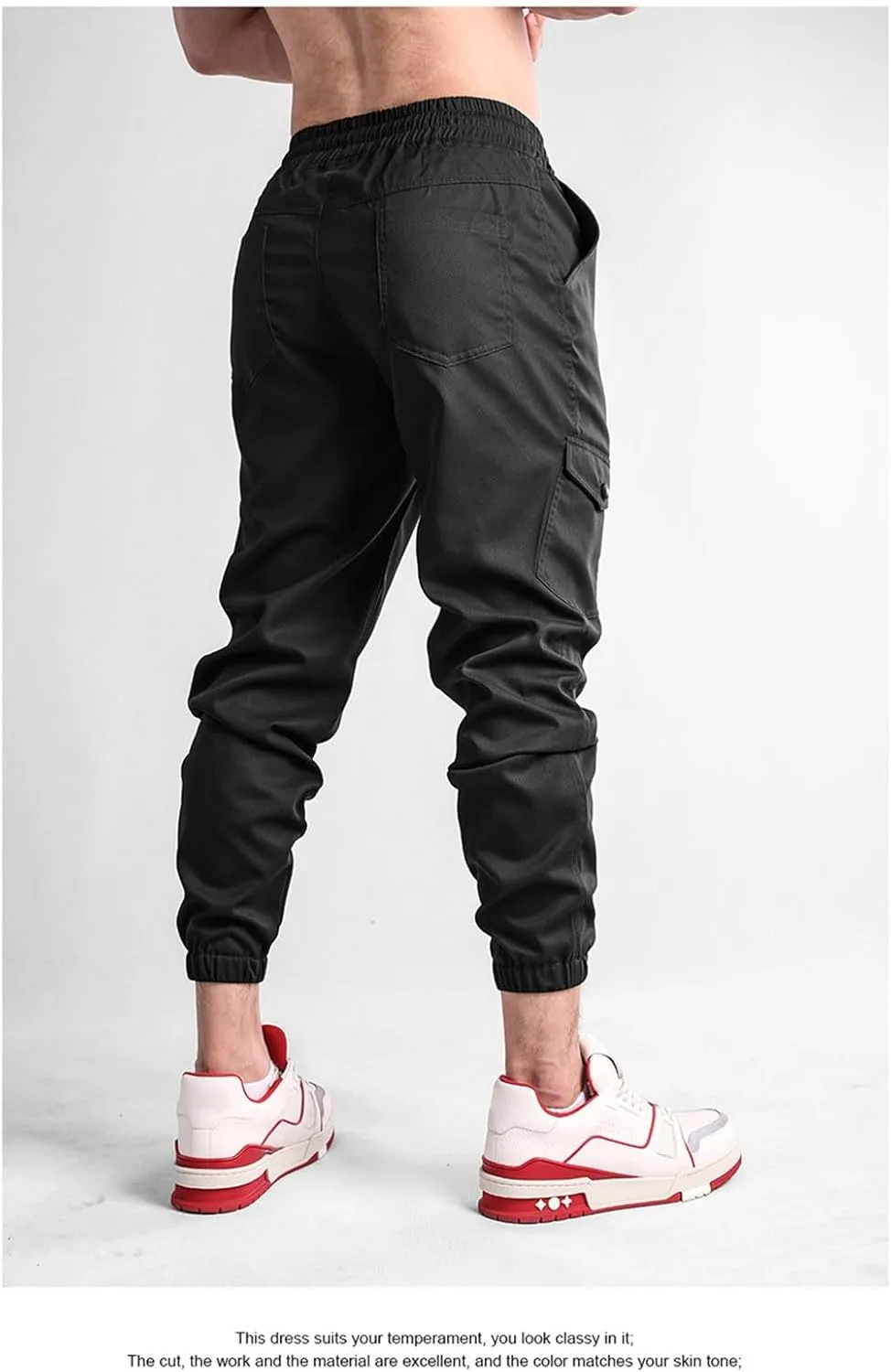 Mens Cargo Pants Elastic Waist Loose Casual Sweatpants Classic Tactical Pants Multi Pockets Twill Sport Hiking Pants