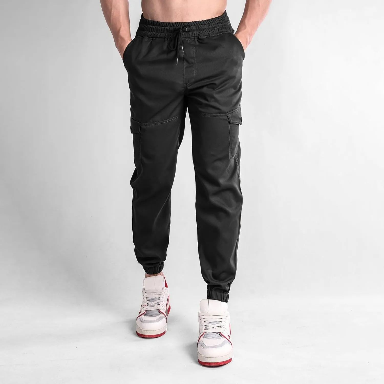 Mens Cargo Pants Elastic Waist Loose Casual Sweatpants Classic Tactical Pants Multi Pockets Twill Sport Hiking Pants
