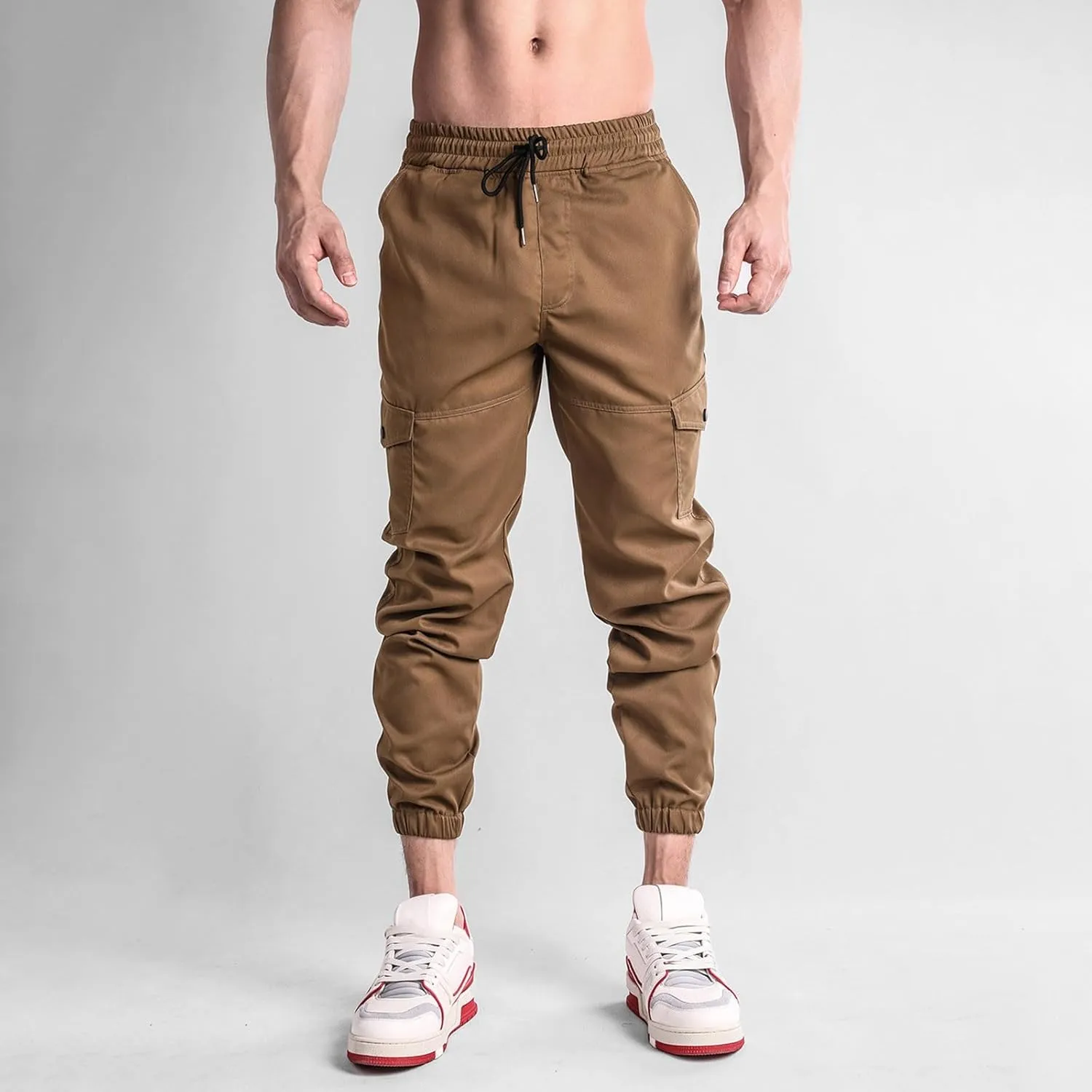 Mens Cargo Pants Elastic Waist Loose Casual Sweatpants Classic Tactical Pants Multi Pockets Twill Sport Hiking Pants