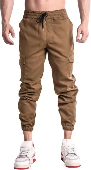 Mens Cargo Pants Elastic Waist Loose Casual Sweatpants Classic Tactical Pants Multi Pockets Twill Sport Hiking Pants