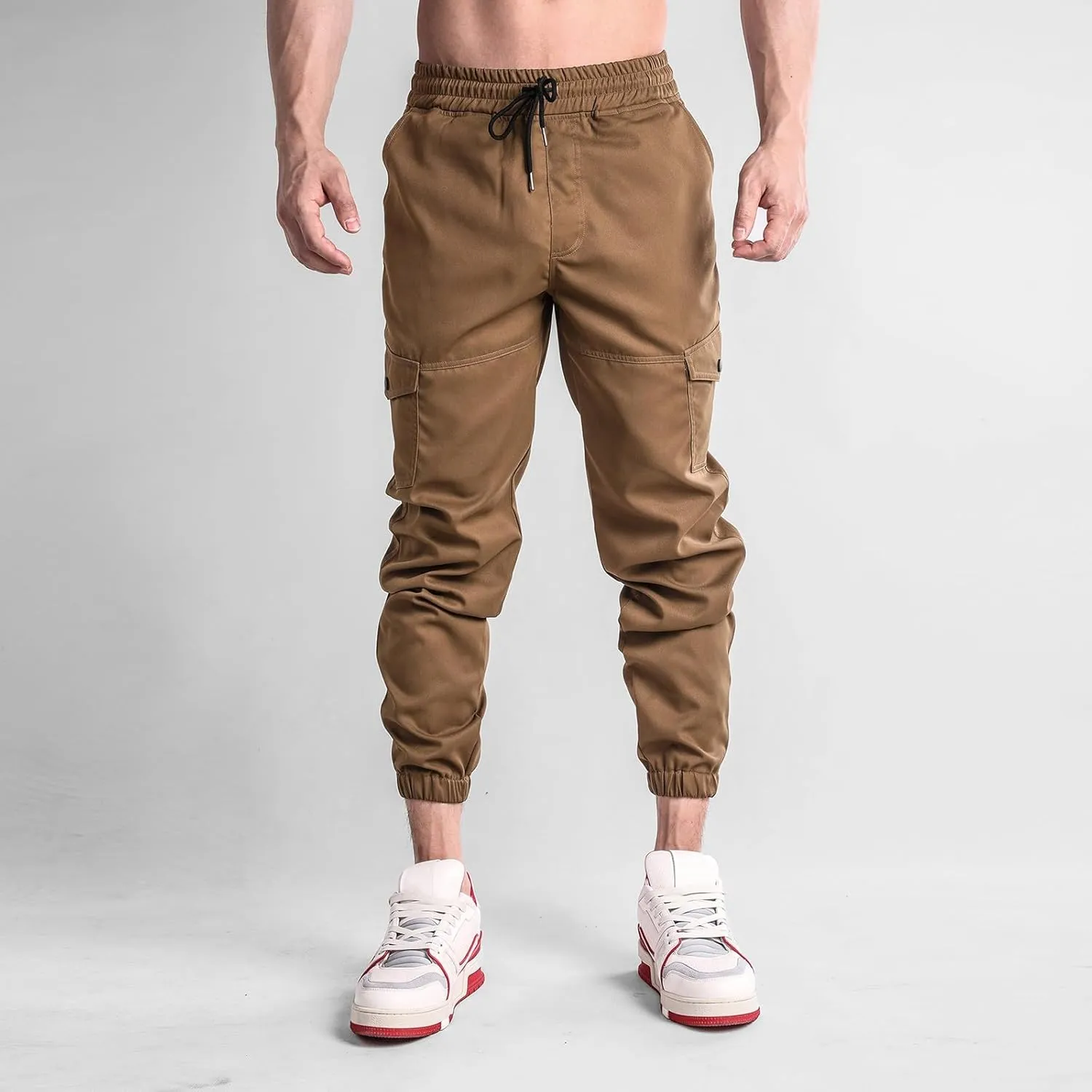 Mens Cargo Pants Elastic Waist Loose Casual Sweatpants Classic Tactical Pants Multi Pockets Twill Sport Hiking Pants