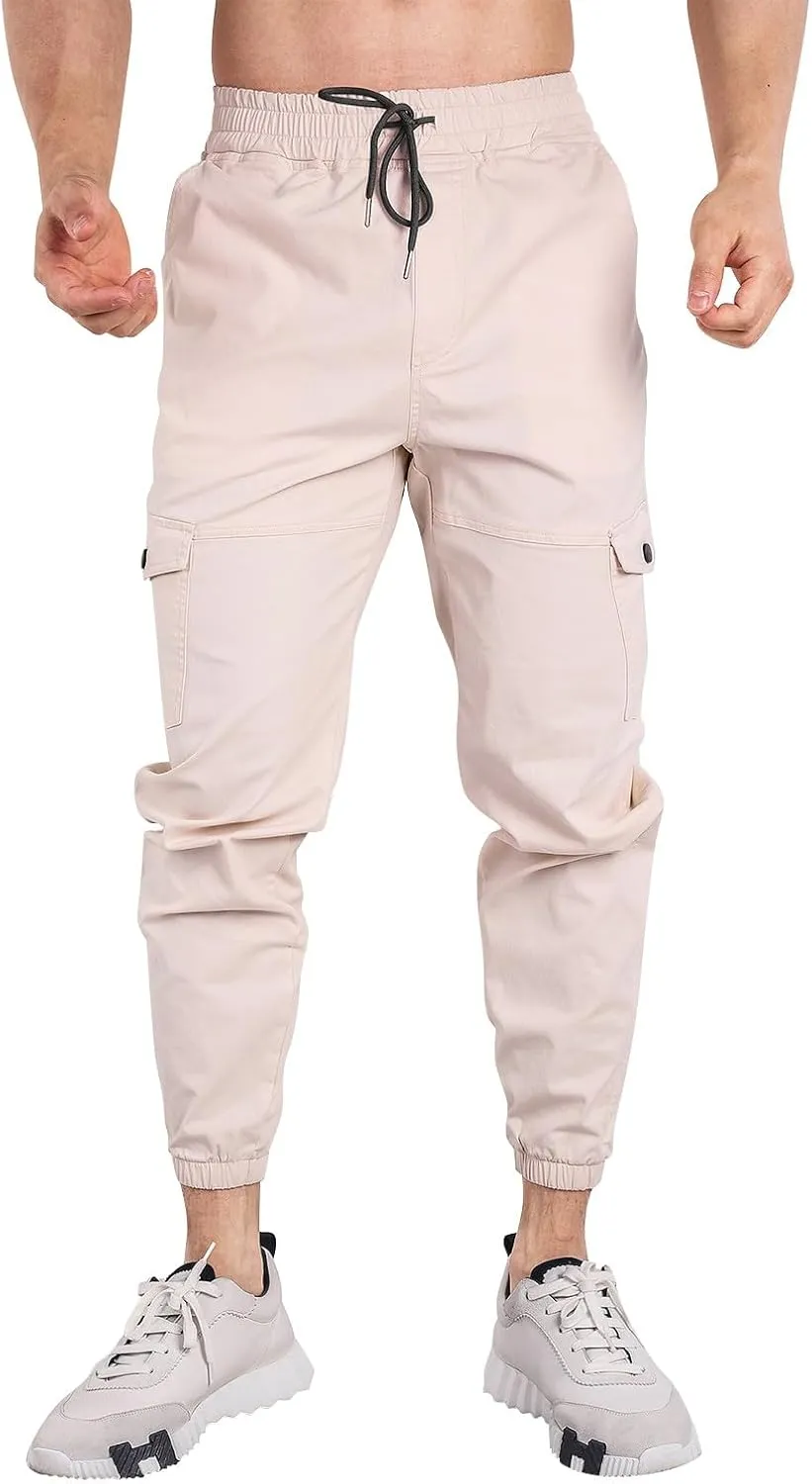 Mens Cargo Pants Elastic Waist Loose Casual Sweatpants Classic Tactical Pants Multi Pockets Twill Sport Hiking Pants