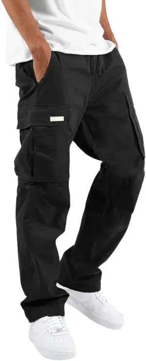 Mens Cargo Pants Summer Lightweight Elastic Waist Wide Pant Loose Fit Joggers Outdoor Hiking Trousers