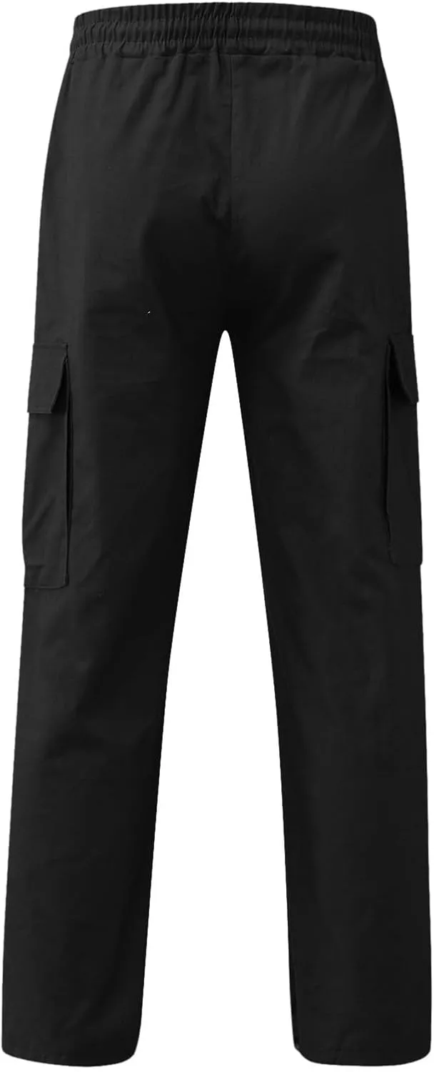 Mens Cargo Pants Summer Lightweight Elastic Waist Wide Pant Loose Fit Joggers Outdoor Hiking Trousers