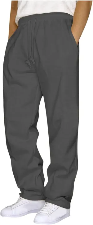 Mens Casual Baggy Sweatpants Elastic Drawstring Waist Loose Workout Pant Jogger Outdoor Hiking Pants with Pockets