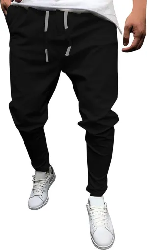 Men's Casual Chino Joggers Pants Tapered Sweatpants with Pockets Cotton Twill Elastic Waist Trousers