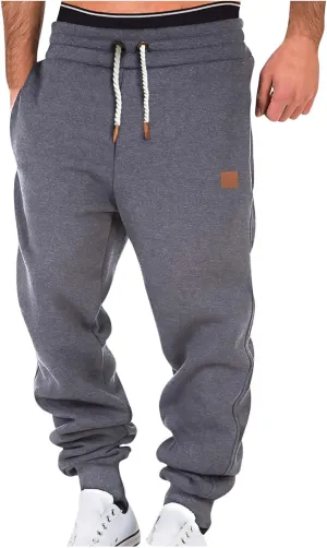 Mens Casual Pants Drawstring Elastic Waist Sports Sweatpants Cotton Solid Loose Trousers Classic-Fit Long Pant